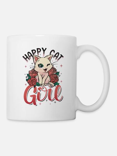 Happy Cat Mädchen Kätzchen - Tasse - Weiß