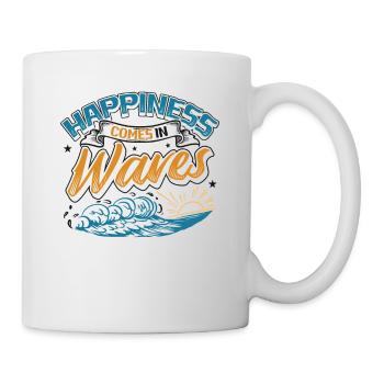 Happiness Comes In Waves Surfen Ozean Sommerferien - Tasse - Weiß - Rechts