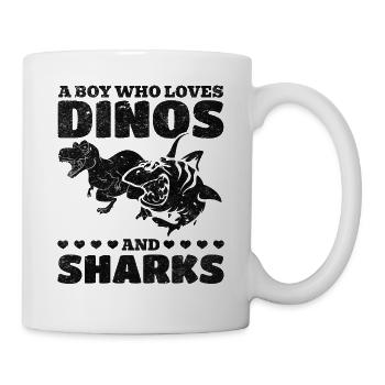 Un garçon qui aime les dinosaures et les requins Great White - Mug blanc - blanc - Droite