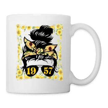 Sonnenblume Mama Geboren 1957 Geburtstag - Tasse - Weiß - Rechts