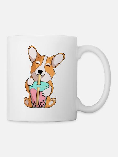 süßer Corgi trinkt Boba Tee Bubble Tea lustig - Tasse - Weiß