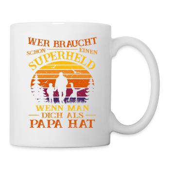 Superheld -bester Papa der Welt- 2 Kinder Vatertag - Tasse - Weiß - Rechts