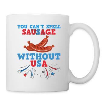 Du kannst Wurst nicht ohne Usa buchstabieren - Tasse - Weiß - Rechts
