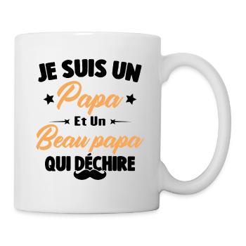 je suis un papa et beau-papa qui déchire - Mug blanc - blanc - Droite