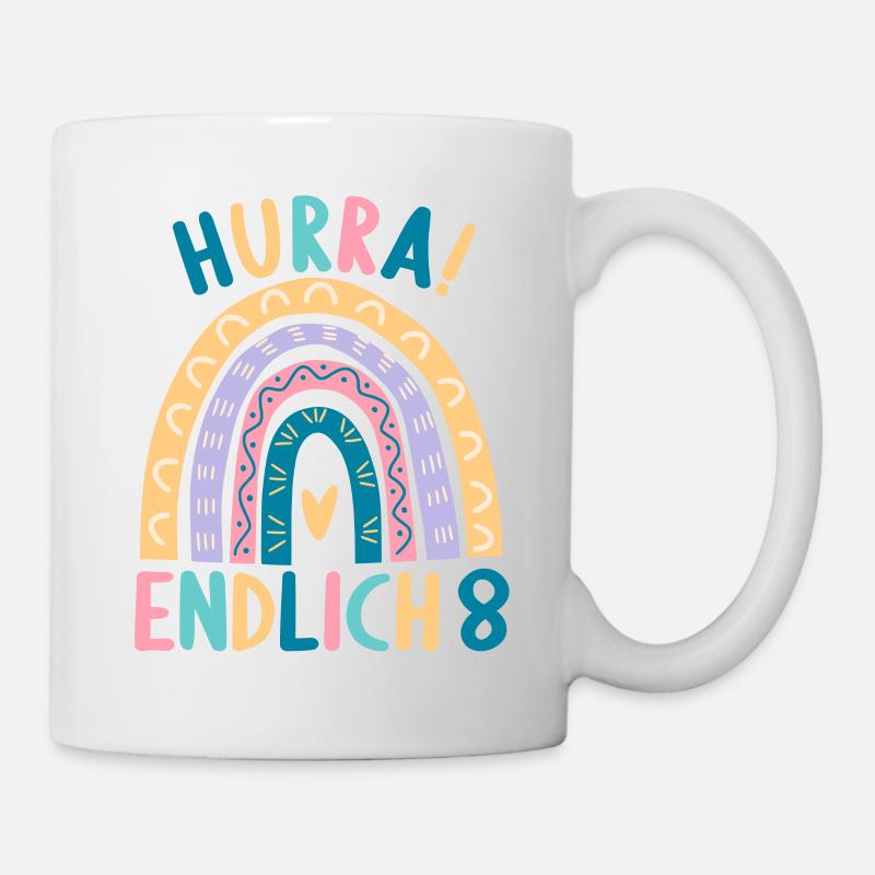 8 Jahre Rainbow Regenbogen 8. Geburtstag - Tasse - Weiß