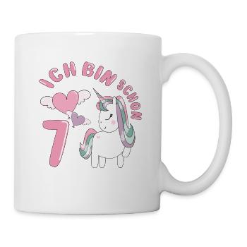 Ich bin 7 Jahre Mädchen Geburtstagsmotiv Einhorn - Tasse - Weiß - Rechts