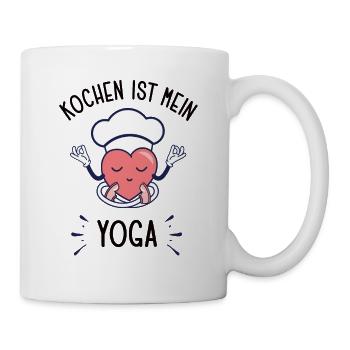 Lustiger Koch Spruch Yoga und Kochen für Köche - Tasse - Weiß - Rechts