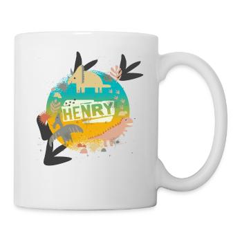 HENRY - Beautiful boy name with cute dinosaurs - Mug - white - Right