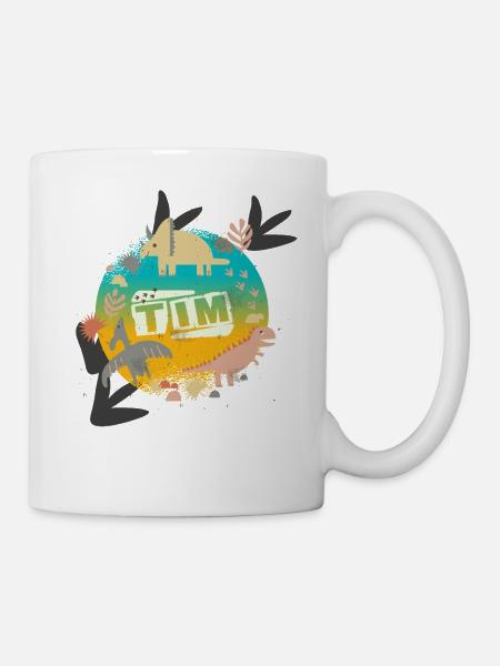 TIM - Schöner Jungen Name mit süßen Dinosaurier - Tasse - Weiß