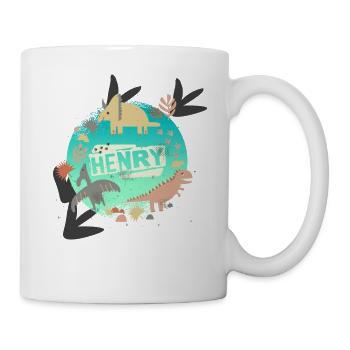 HENRY - Beautiful boy name with cute dinosaurs - Mug - white - Right