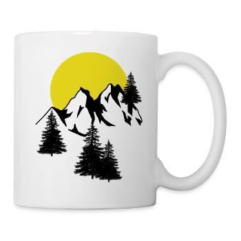Gebirge Mond Gipfel Fichten Nadelbaum Tannen Natur - Tasse - Weiß - Rechts