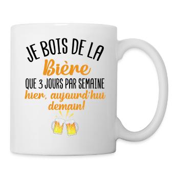 Je bois de la bière que 3 jours par semaine - Mug blanc - blanc - Droite