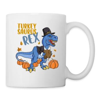 Turkey Saurus Rex I TRex Pilgrim Hat I Dinosaur - Mug - white - Right