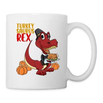 Turkey Saurus Rex I TRex Pilgrim Hat I Dinosaur - Mug - white - Right