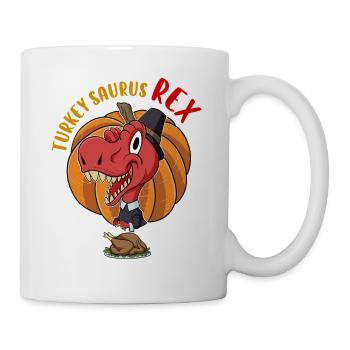 Turkey Saurus Rex I TRex Pilgrim Hat I Dinosaur - Mug - white - Right