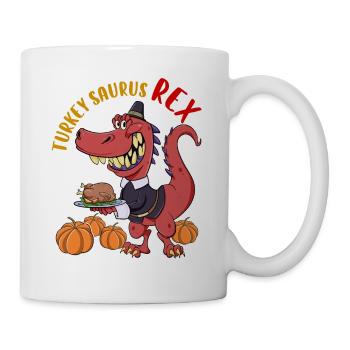 Turkey Saurus Rex I TRex Pilgrim Hat I Dinosaur - Mug - white - Right