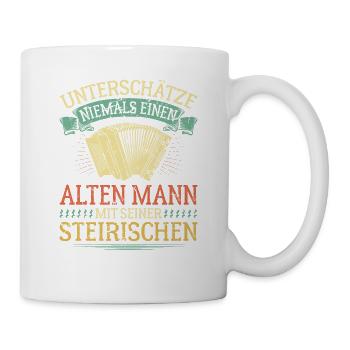 Alter Mann Mit Steirische Harmonika, Lustiges - Tasse - Weiß - Rechts