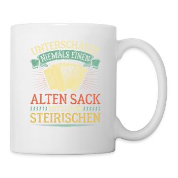 Alter Sack Mit Steirische Harmonika, Lustiges - Tasse - Weiß - Rechts