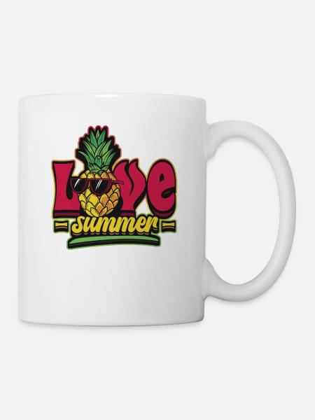 Hello Summer Ananas mit Sonnenbrille - Tasse - Weiß