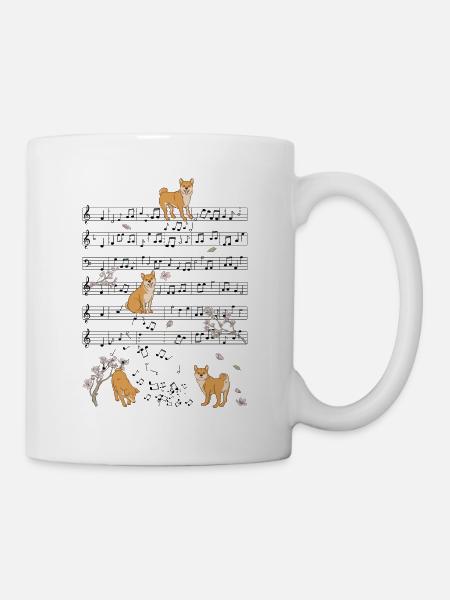 Music notes with Shiba Inu with Cherrie blossoms - Mug - white