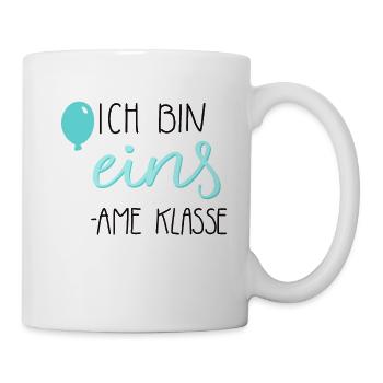 Ich bin eins - einsame klasse türkis 1. Geburtstag - Tasse - Weiß - Rechts