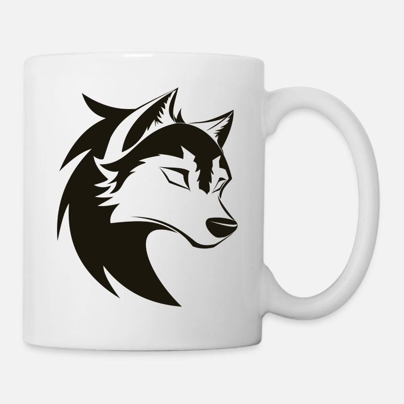 Stilisiertes cooles Wolfskopf-Symbol - Tasse - Weiß