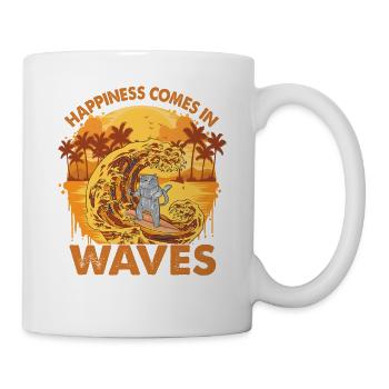 Happiness Comes In Waves - Surfende Katze - Surfen - Tasse - Weiß - Rechts