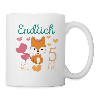Endlich 5 Jahre Mädchen Geburtstagshirt Fuchs - Tasse - Weiß - Rechts