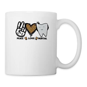 Peace Love Dental Leopard Herz Zähne - Zahn - Tasse - Weiß - Rechts