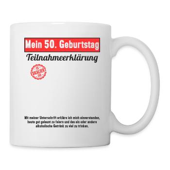 50 Jahr Gästebuch Teilnahmeerklärung 50 Geburtstag - Tasse - Weiß - Rechts