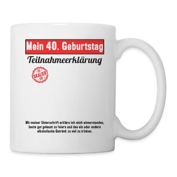 40 Jahr Gästebuch Teilnahmeerklärung 40 Geburtstag - Tasse - Weiß - Rechts