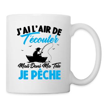 Dans Ma Tête Je Pêche, Cadeau Humour Pêcheur - Mug blanc - blanc - Droite