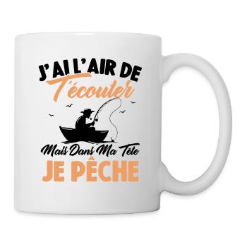 Dans Ma Tête Je Pêche, Cadeau Humour Pêcheur - Mug blanc - blanc - Droite