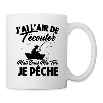 Dans Ma Tête Je Pêche, Cadeau Humour Pêcheur - Mug blanc - blanc - Droite