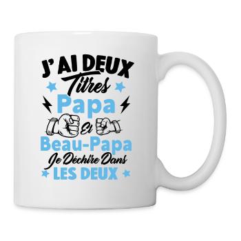 J'ai deux titres papa et beau papa - Mug blanc - blanc - Droite