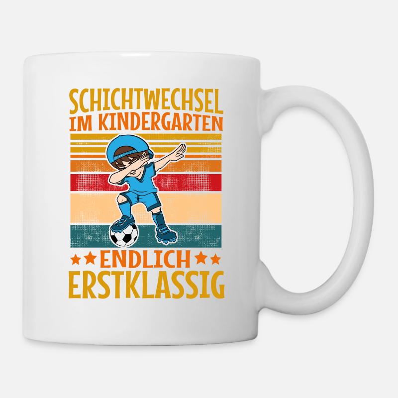 Kinder Fußball Einschulung Schulkind Junge - Tasse - Weiß