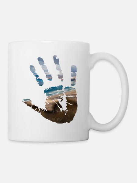 Handabdruck mit Strandmotiv - Tasse - Weiß