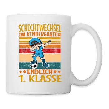 Kinder 1. Klasse Einschulung Schulkind Fußball - Tasse - Weiß - Rechts