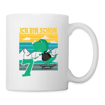 Dino Geburtstagsmotiv 7 Jahre Jungen Geschenkidee - Tasse - Weiß - Rechts