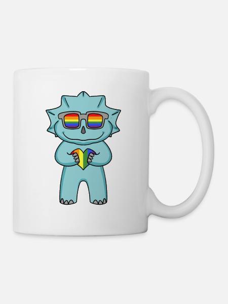 LGBT Tier Dinosaurier Regenbogen Herz - Tasse - Weiß