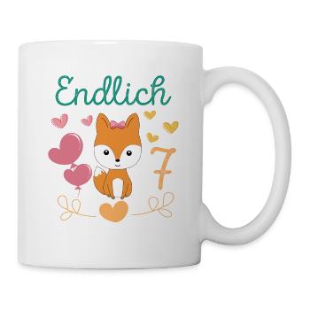 Fuchs Geburtstagshirt Endlich 7 Jahre Mädchen - Tasse - Weiß - Rechts