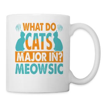 Dans quoi les chats se spécialisent-ils? Meowsic - Blagues de papa - Mug blanc - blanc - Droite