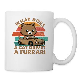 What Does A Cat Drive? A Furrari - Dad Jokes - Mug - white - Right