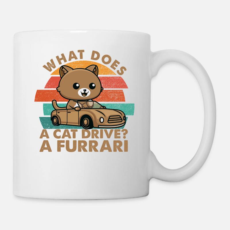 What Does A Cat Drive? A Furrari - Papa-Witze - Tasse - Weiß