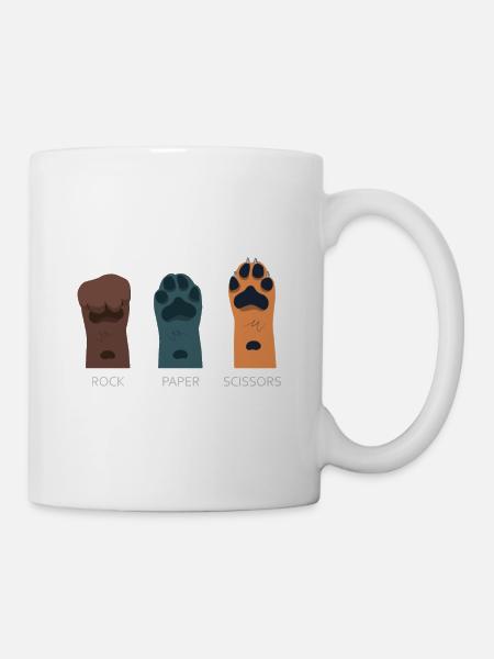 Rock Papier Schere Hund Lustige Haustier Hände Spiel Cool - Tasse - Weiß