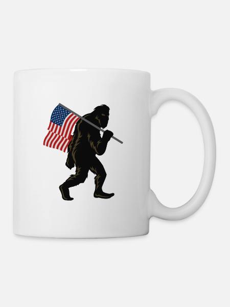 Bigfoot and American Flag - Mug - white