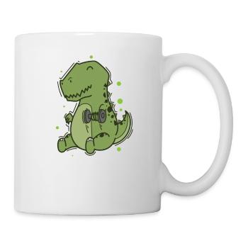 T-Rex Dino mit Hanteln macht Fitness - Tasse - Weiß - Rechts