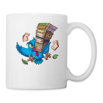 Cartoon Eule mit Bücherstapel - Büchereule - Tasse - Weiß - Rechts