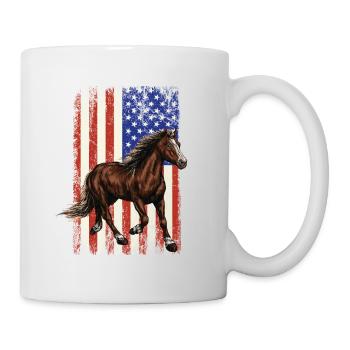 Pferd vor der amerikanischen Flagge, 4. Juli. - Tasse - Weiß - Rechts