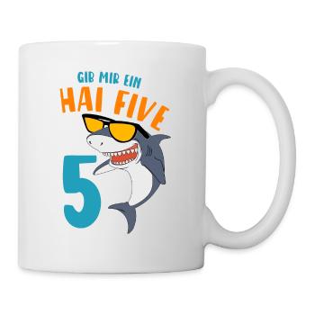 Geschenke 5 Jahre Jungen Hai Five Geburtstagsmotiv - Tasse - Weiß - Rechts